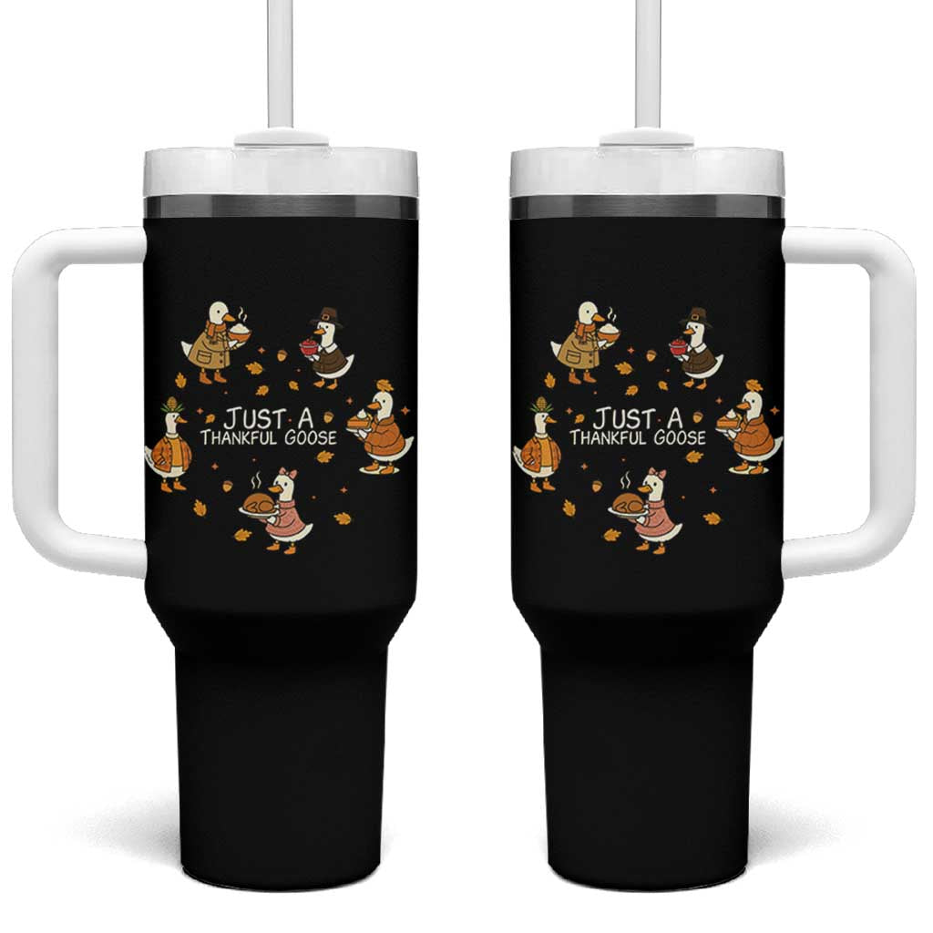 Just A Thankful Goose Tumbler With Handle Funny Goose Turkey Thanksgiving Fall Season - Wonder Print Shop