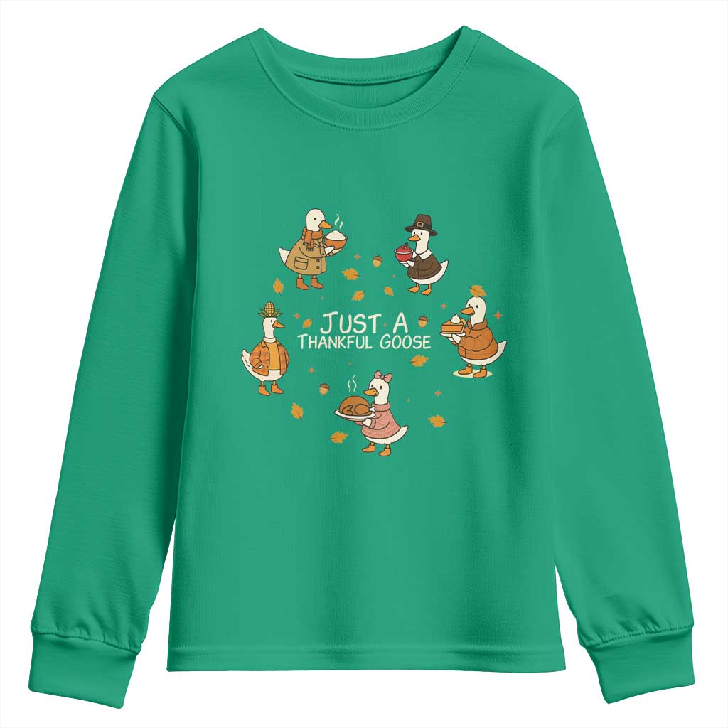 Just A Thankful Goose Youth Sweatshirt Funny Goose Turkey Thanksgiving Fall Season - Wonder Print Shop