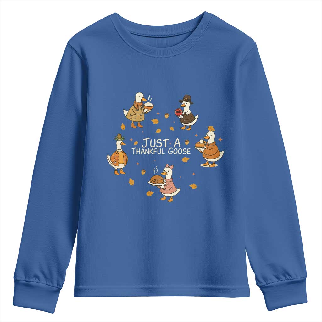Just A Thankful Goose Youth Sweatshirt Funny Goose Turkey Thanksgiving Fall Season - Wonder Print Shop