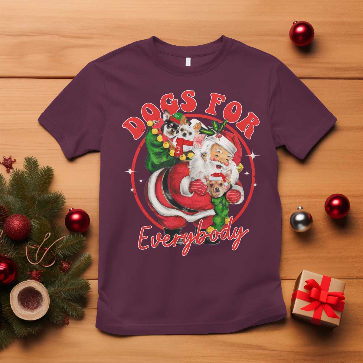 Funny Christmas Dog Owner T Shirt Dogs For Everybody Santa Sack Chihuahua - Wonder Print Shop