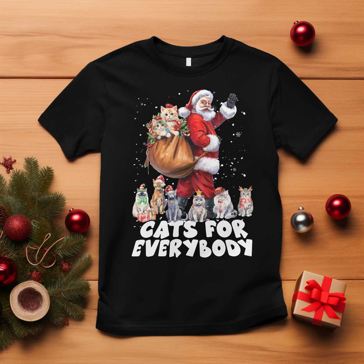 Funny Christmas Cat T Shirt Cats For Everybody Xmas Santa Pet - Wonder Print Shop