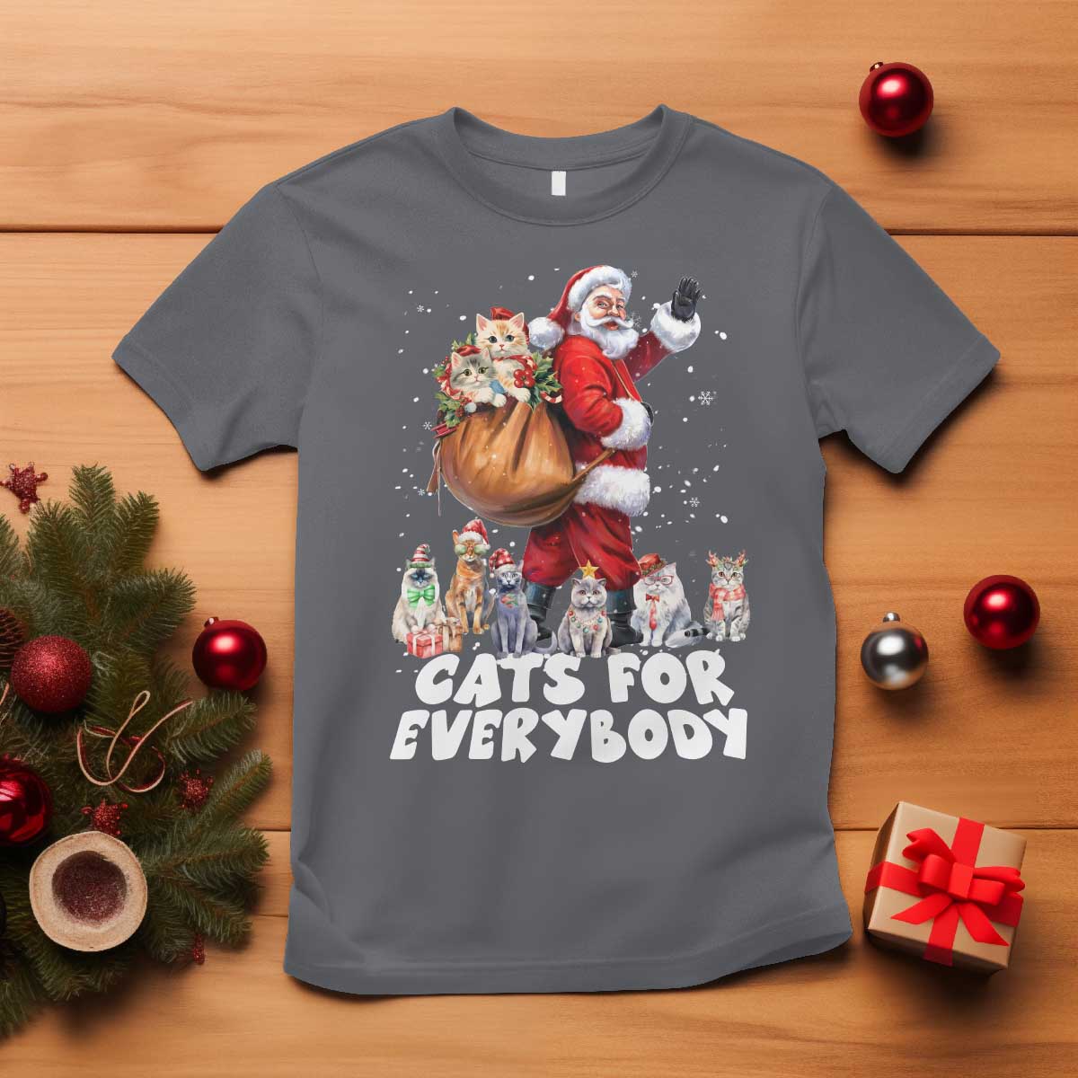 Funny Christmas Cat T Shirt Cats For Everybody Xmas Santa Pet - Wonder Print Shop