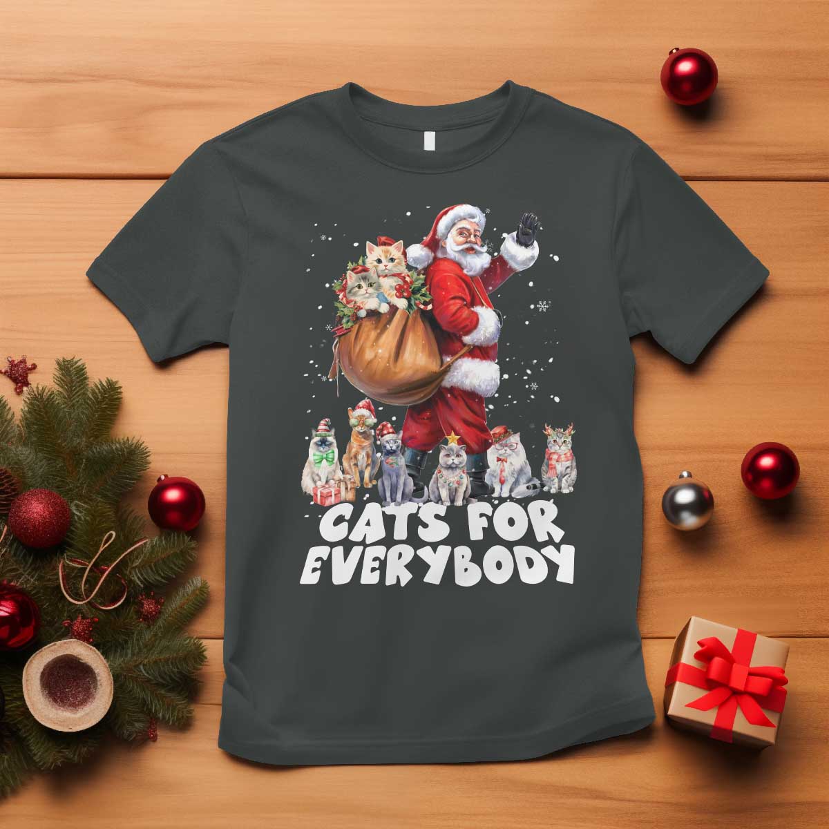 Funny Christmas Cat T Shirt Cats For Everybody Xmas Santa Pet - Wonder Print Shop