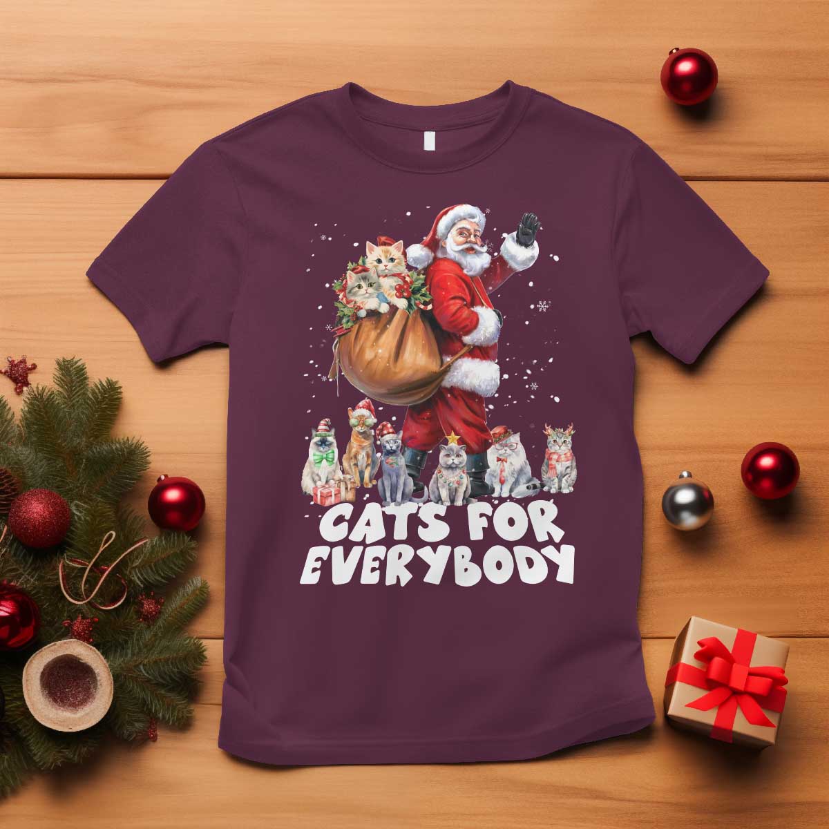 Funny Christmas Cat T Shirt Cats For Everybody Xmas Santa Pet - Wonder Print Shop
