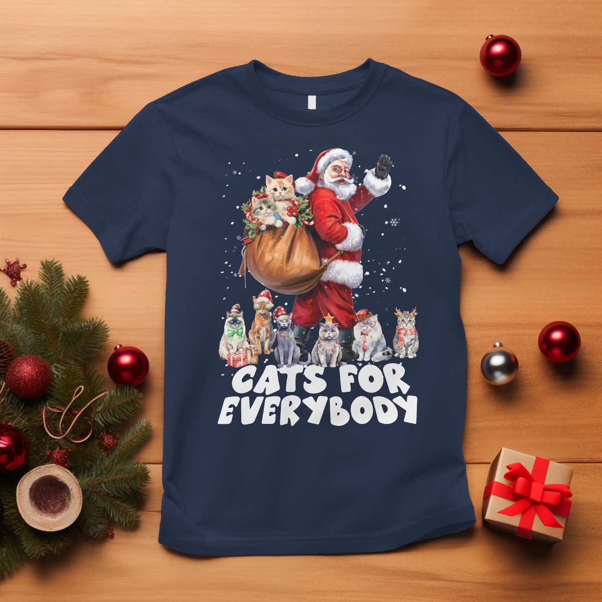 Funny Christmas Cat T Shirt Cats For Everybody Xmas Santa Pet - Wonder Print Shop