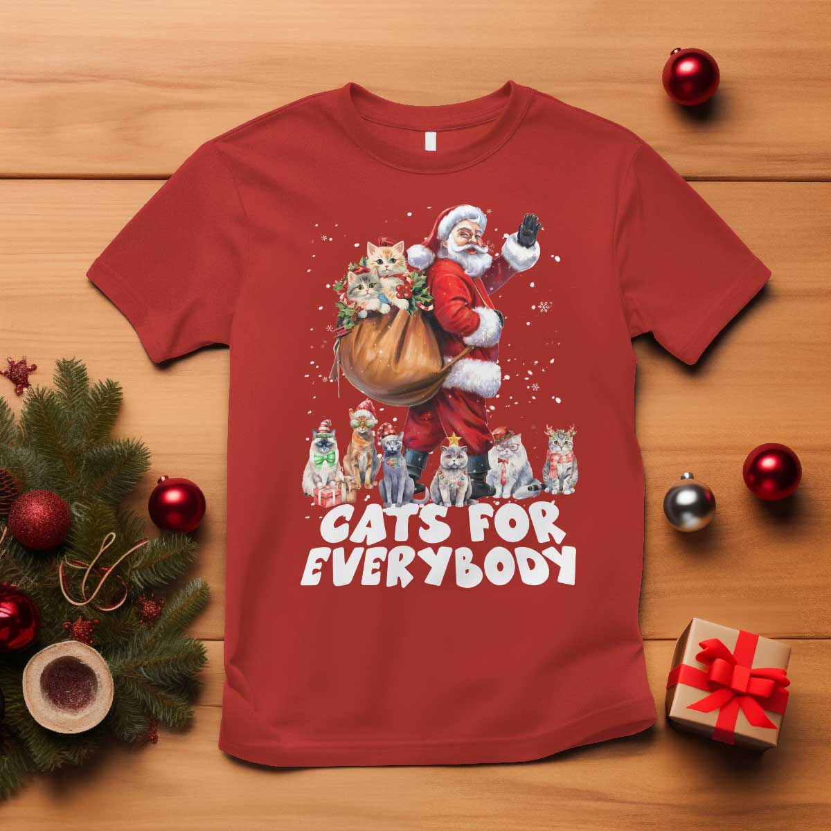 Funny Christmas Cat T Shirt Cats For Everybody Xmas Santa Pet - Wonder Print Shop