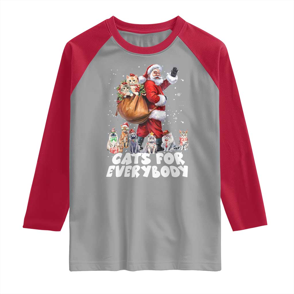 Funny Christmas Cat Raglan Shirt Cats For Everybody Xmas Santa Pet - Wonder Print Shop