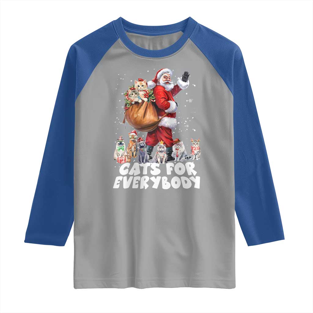 Funny Christmas Cat Raglan Shirt Cats For Everybody Xmas Santa Pet - Wonder Print Shop