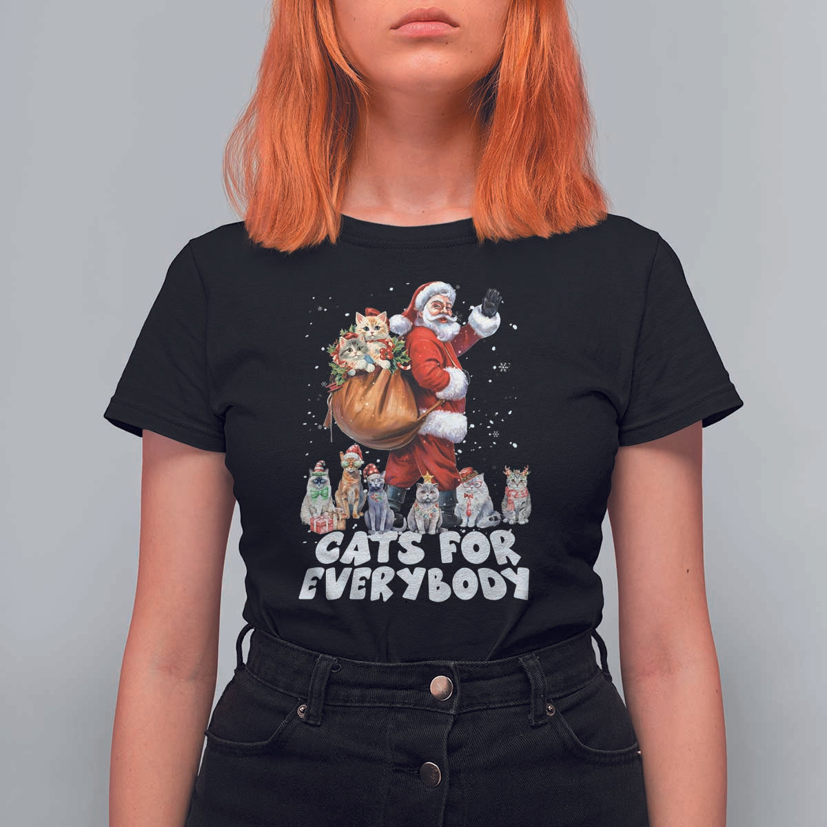 Funny Christmas Cat T Shirt For Women Cats For Everybody Xmas Santa Pet - Wonder Print Shop