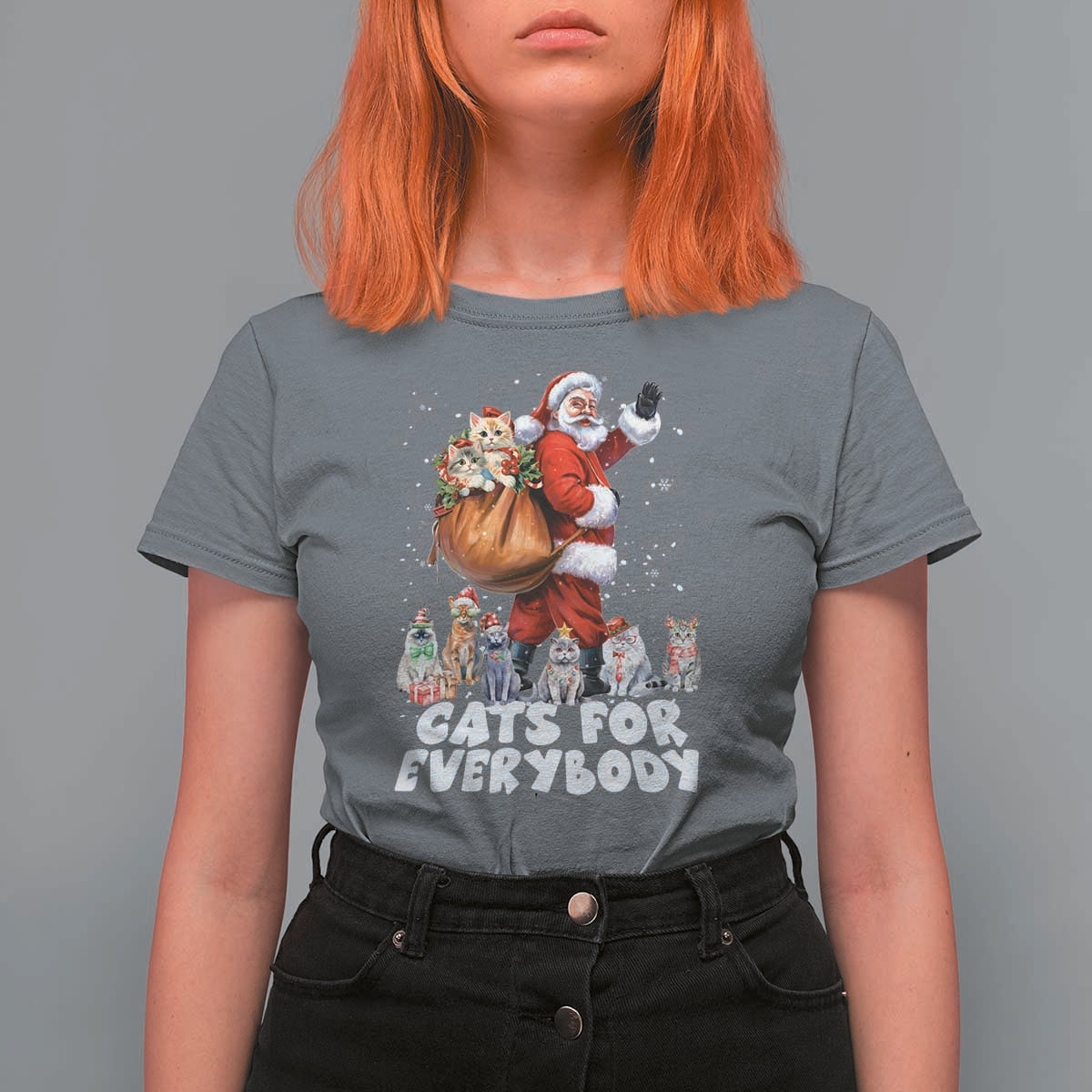 Funny Christmas Cat T Shirt For Women Cats For Everybody Xmas Santa Pet - Wonder Print Shop