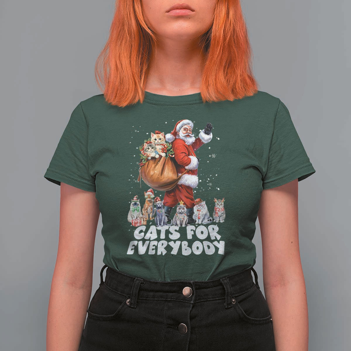 Funny Christmas Cat T Shirt For Women Cats For Everybody Xmas Santa Pet - Wonder Print Shop