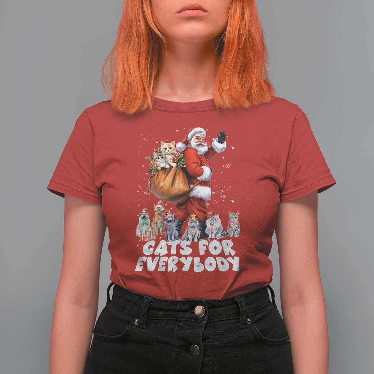 Funny Christmas Cat T Shirt For Women Cats For Everybody Xmas Santa Pet - Wonder Print Shop