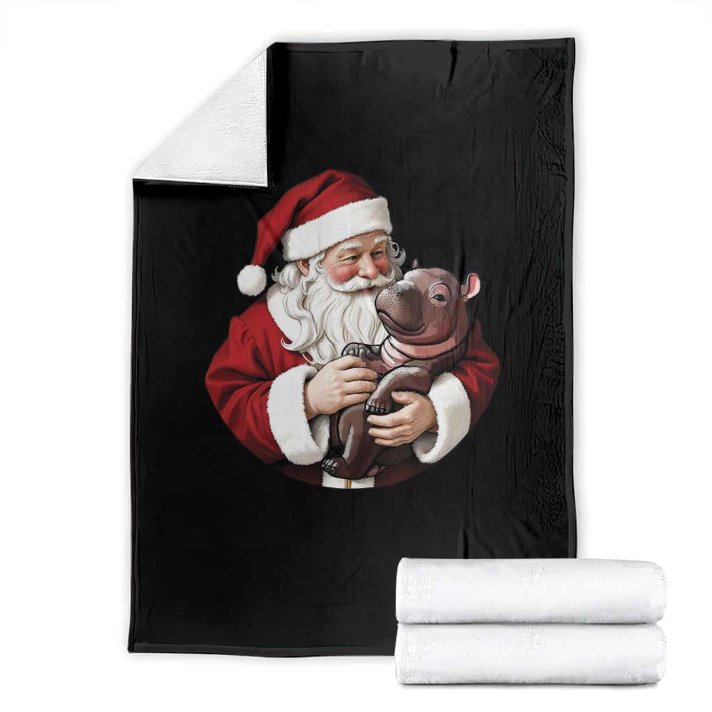 Funny Moo Deng Christmas Throw Blanket Santa Cute Hippo Zoo Meme Baby Pygmy - Wonder Print Shop