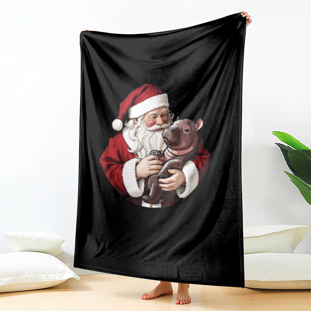 Funny Moo Deng Christmas Throw Blanket Santa Cute Hippo Zoo Meme Baby Pygmy - Wonder Print Shop