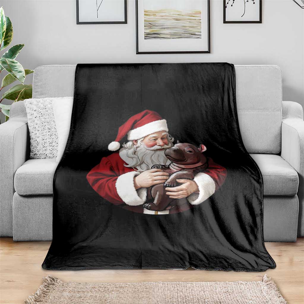 Funny Moo Deng Christmas Throw Blanket Santa Cute Hippo Zoo Meme Baby Pygmy - Wonder Print Shop