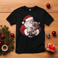Funny Moo Deng Christmas T Shirt Santa Cute Hippo Zoo Meme Baby Pygmy - Wonder Print Shop