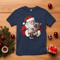 Funny Moo Deng Christmas T Shirt Santa Cute Hippo Zoo Meme Baby Pygmy - Wonder Print Shop