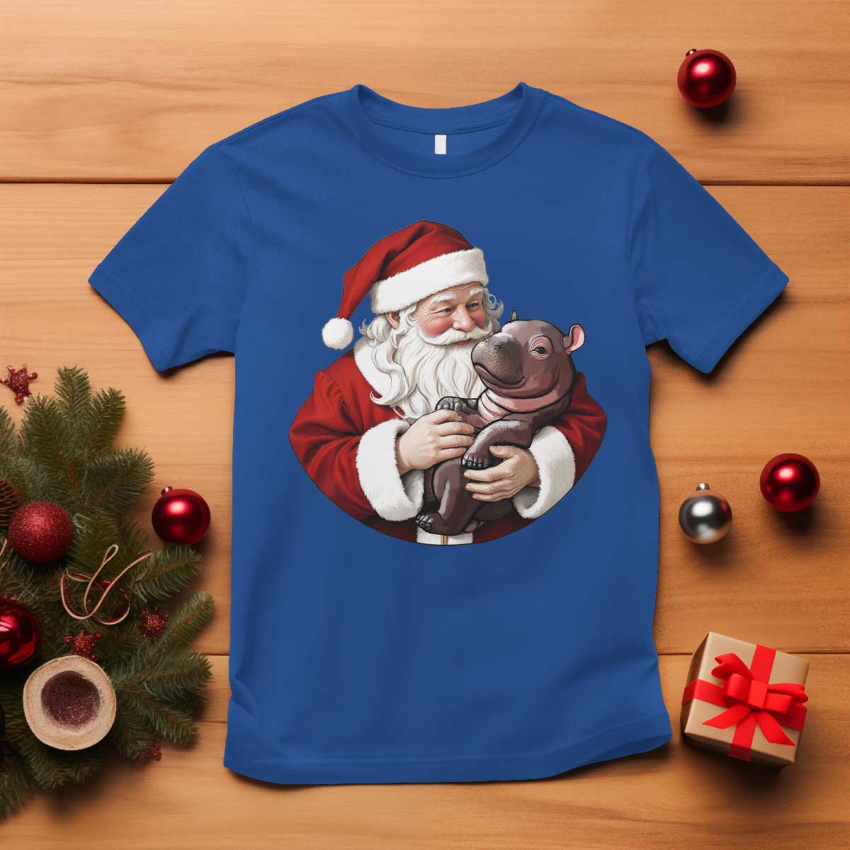 Funny Moo Deng Christmas T Shirt Santa Cute Hippo Zoo Meme Baby Pygmy - Wonder Print Shop