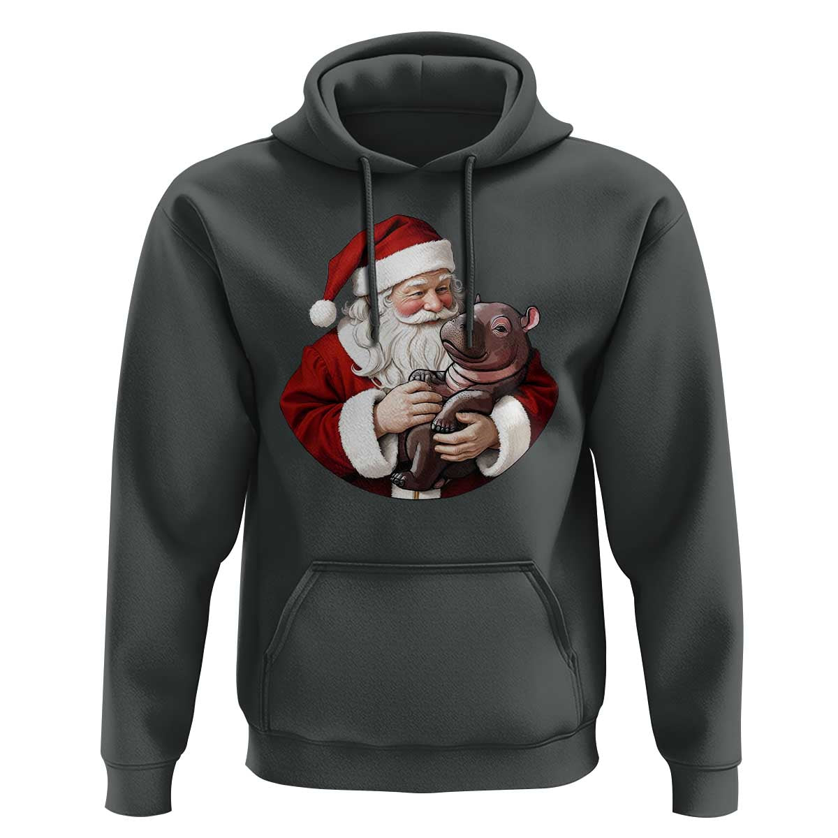 Funny Moo Deng Christmas Hoodie Santa Cute Hippo Zoo Meme Baby Pygmy