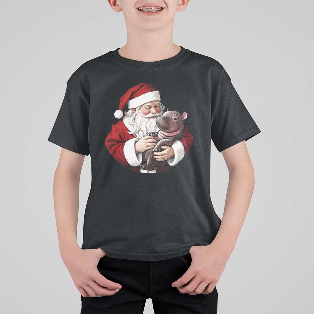 Funny Moo Deng Christmas T Shirt For Kid Santa Cute Hippo Zoo Meme Baby Pygmy - Wonder Print Shop