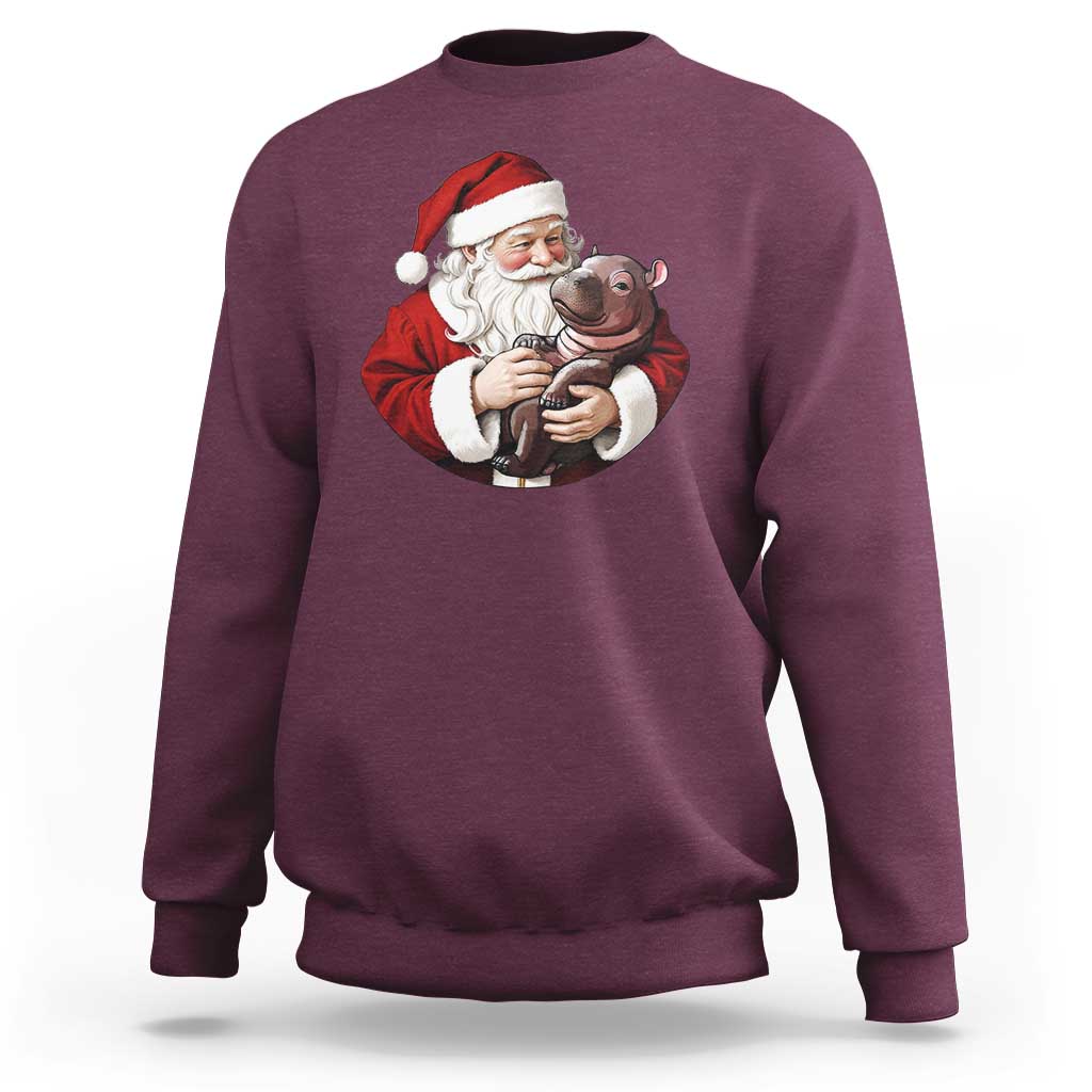 Funny Moo Deng Christmas Sweatshirt Santa Cute Hippo Zoo Meme Baby Pygmy - Wonder Print Shop