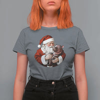 Funny Moo Deng Christmas T Shirt For Women Santa Cute Hippo Zoo Meme Baby Pygmy - Wonder Print Shop