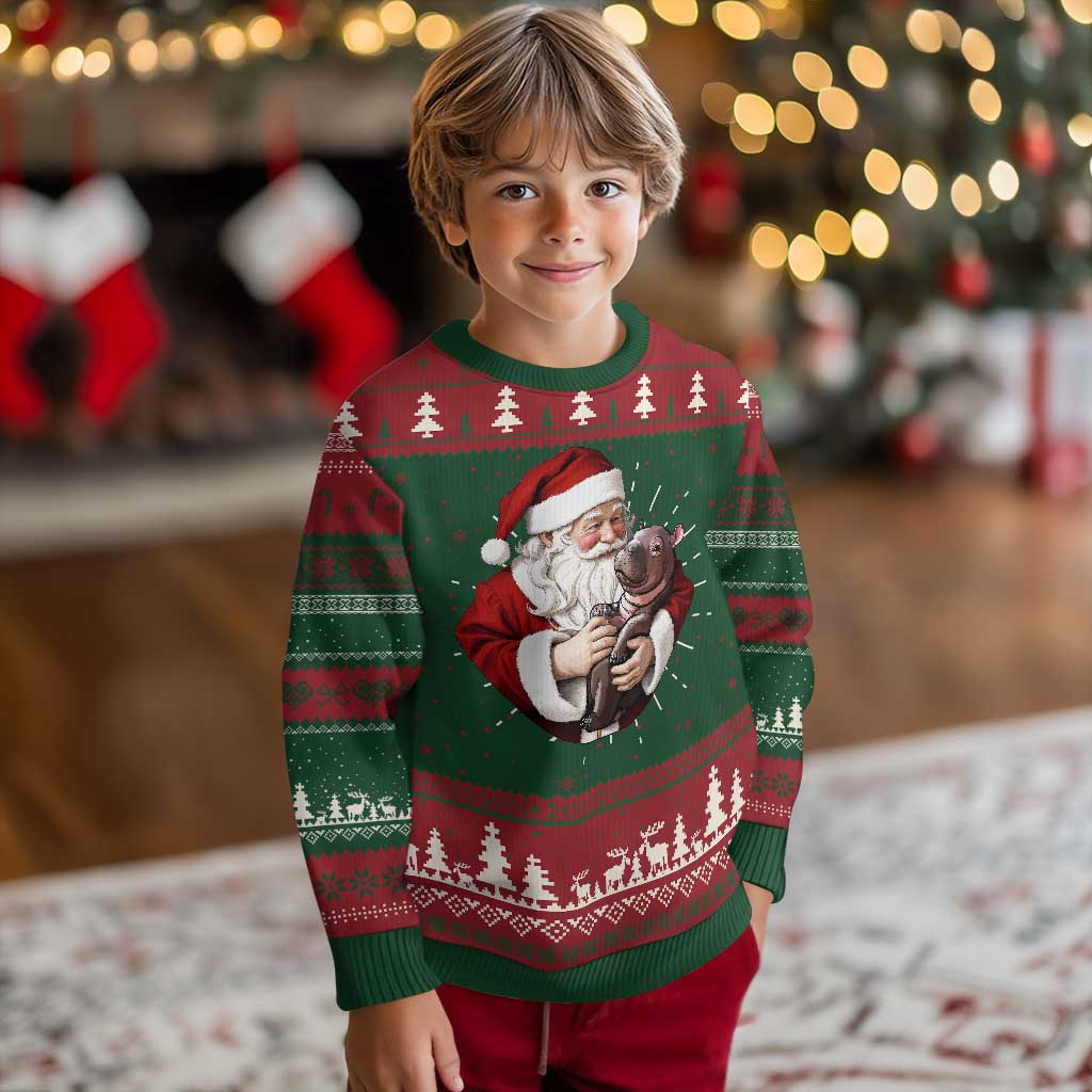 Funny Moo Deng Xmas Ugly Christmas Sweater Santa Cute Hippo Zoo Meme Baby Pygmy - Wonder Print Shop