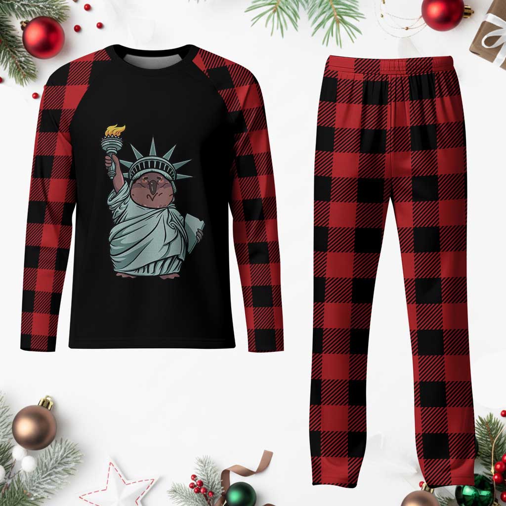 Funny Pesto The Penguin Statue Of Liberty Plaid Pajama Set - Wonder Print Shop