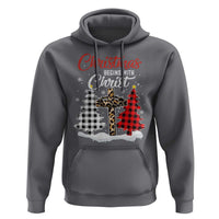 Christmas Begins With Christ Hoodie Leopard Cross Plaid Xmas Tree