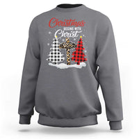 Christmas Begins With Christ Sweatshirt Leopard Cross Plaid Xmas Tree - Wonder Print Shop