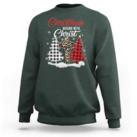 Christmas Begins With Christ Sweatshirt Leopard Cross Plaid Xmas Tree - Wonder Print Shop
