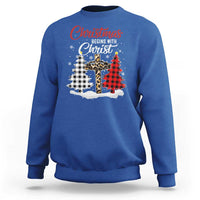 Christmas Begins With Christ Sweatshirt Leopard Cross Plaid Xmas Tree - Wonder Print Shop
