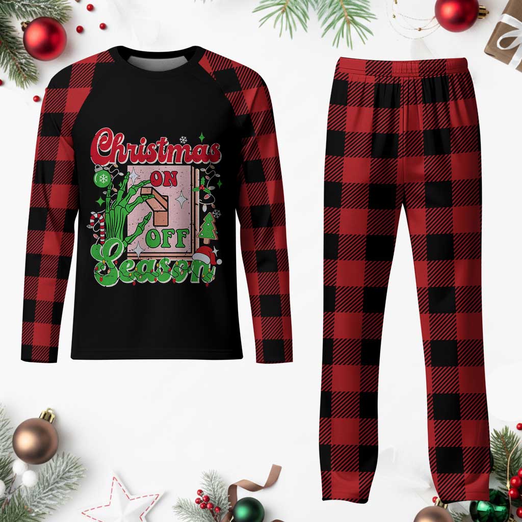Funny Christmas Season Plaid Pajama Set Switch Red And Green Skeleton Hand - Wonder Print Shop