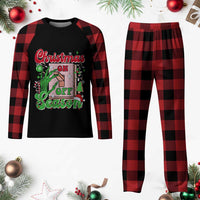 Funny Christmas Season Plaid Pajama Set Switch Red And Green Skeleton Hand - Wonder Print Shop