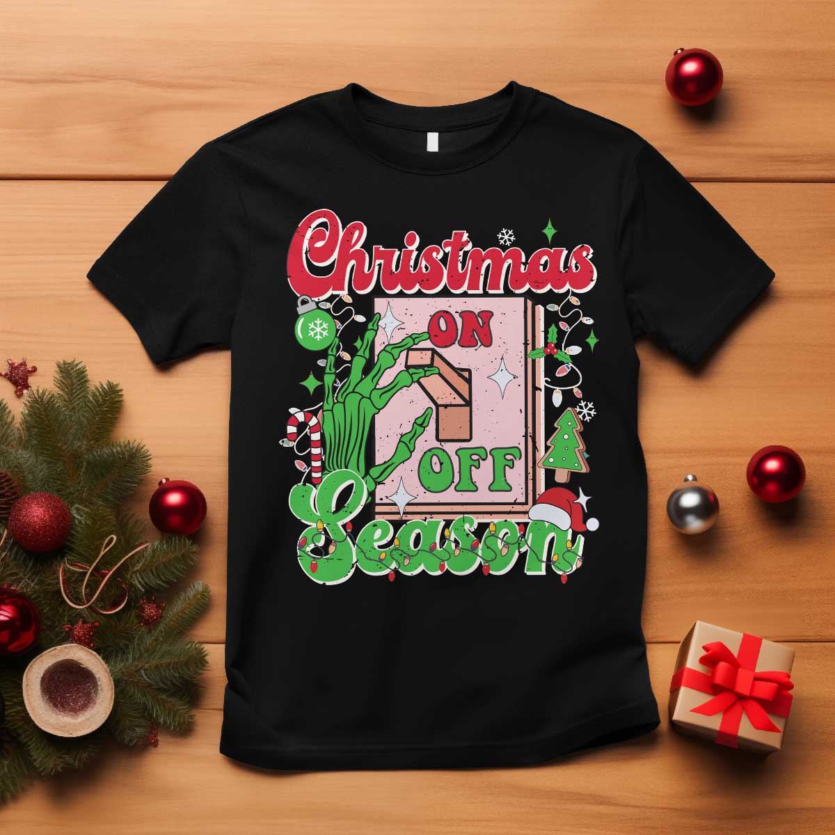 Funny Christmas Season T Shirt Switch Red And Green Skeleton Hand - Wonder Print Shop