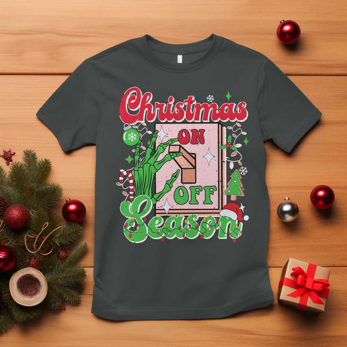 Funny Christmas Season T Shirt Switch Red And Green Skeleton Hand - Wonder Print Shop