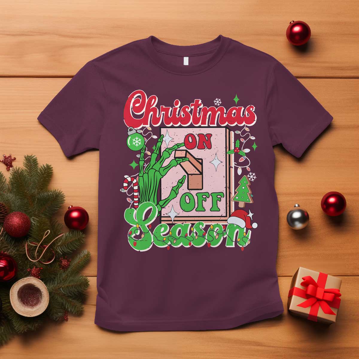 Funny Christmas Season T Shirt Switch Red And Green Skeleton Hand - Wonder Print Shop