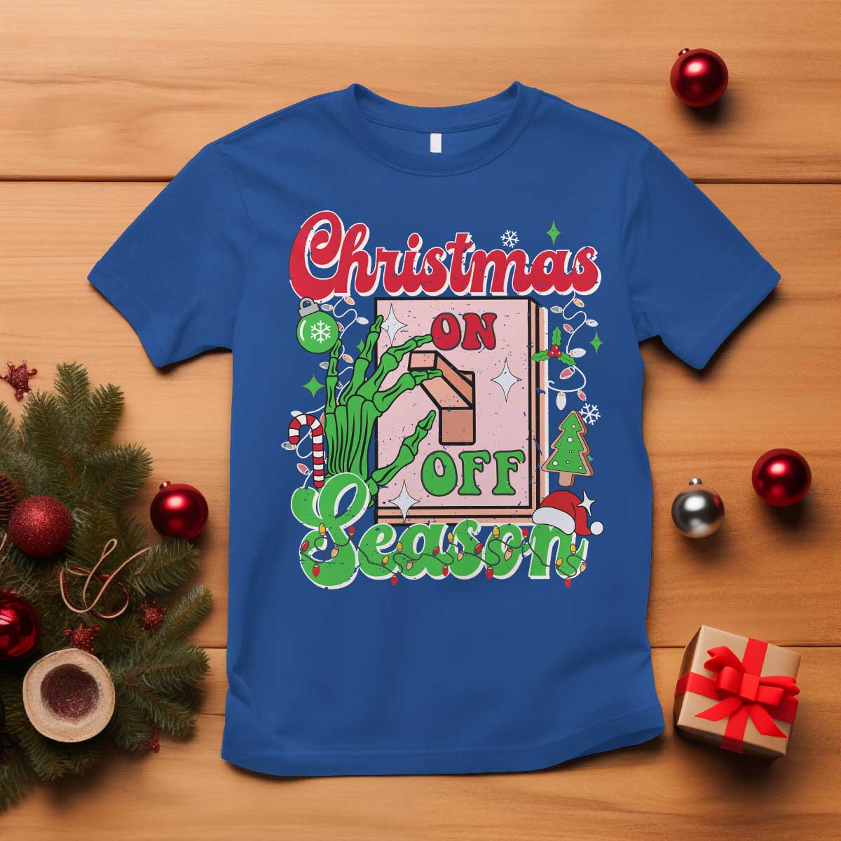 Funny Christmas Season T Shirt Switch Red And Green Skeleton Hand - Wonder Print Shop