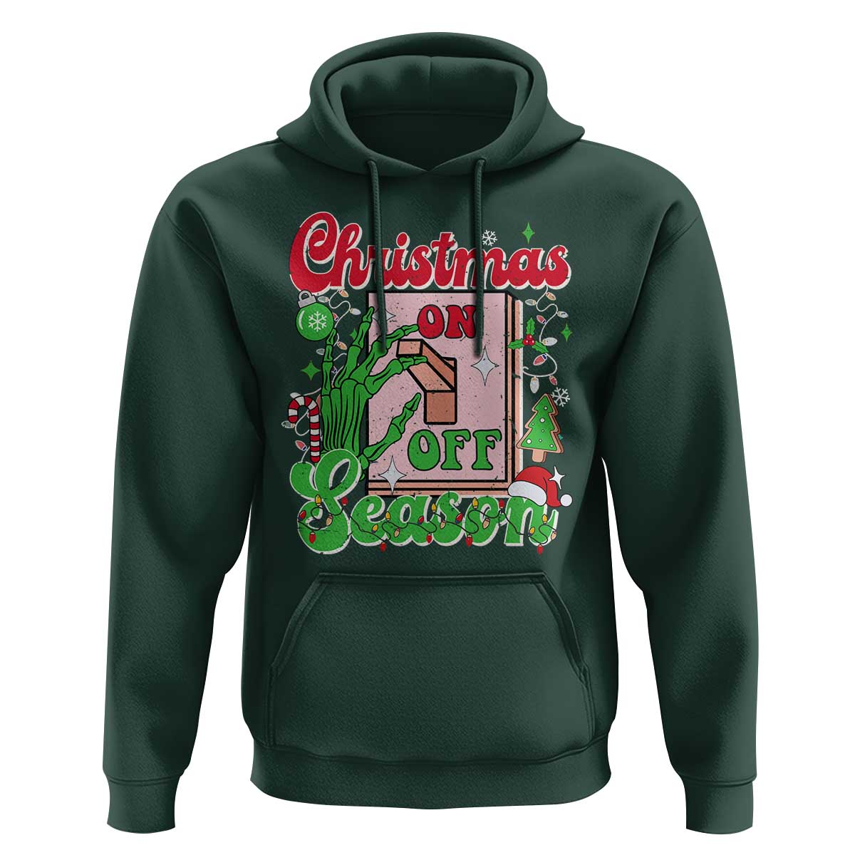 Funny Christmas Season Hoodie Switch Red And Green Skeleton Hand