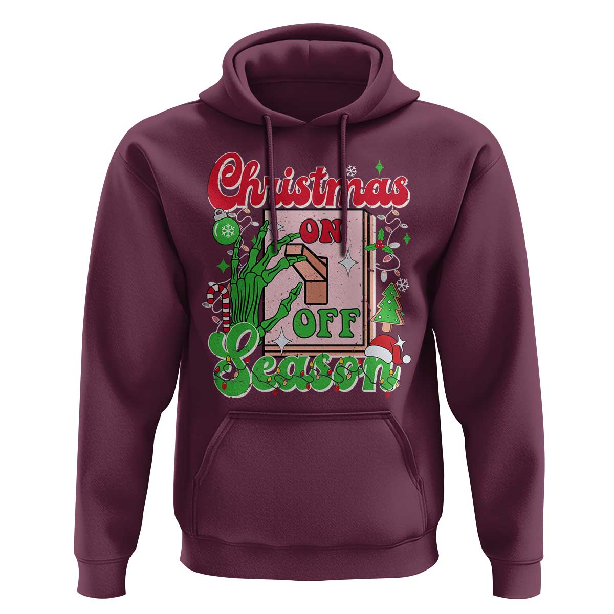 Funny Christmas Season Hoodie Switch Red And Green Skeleton Hand