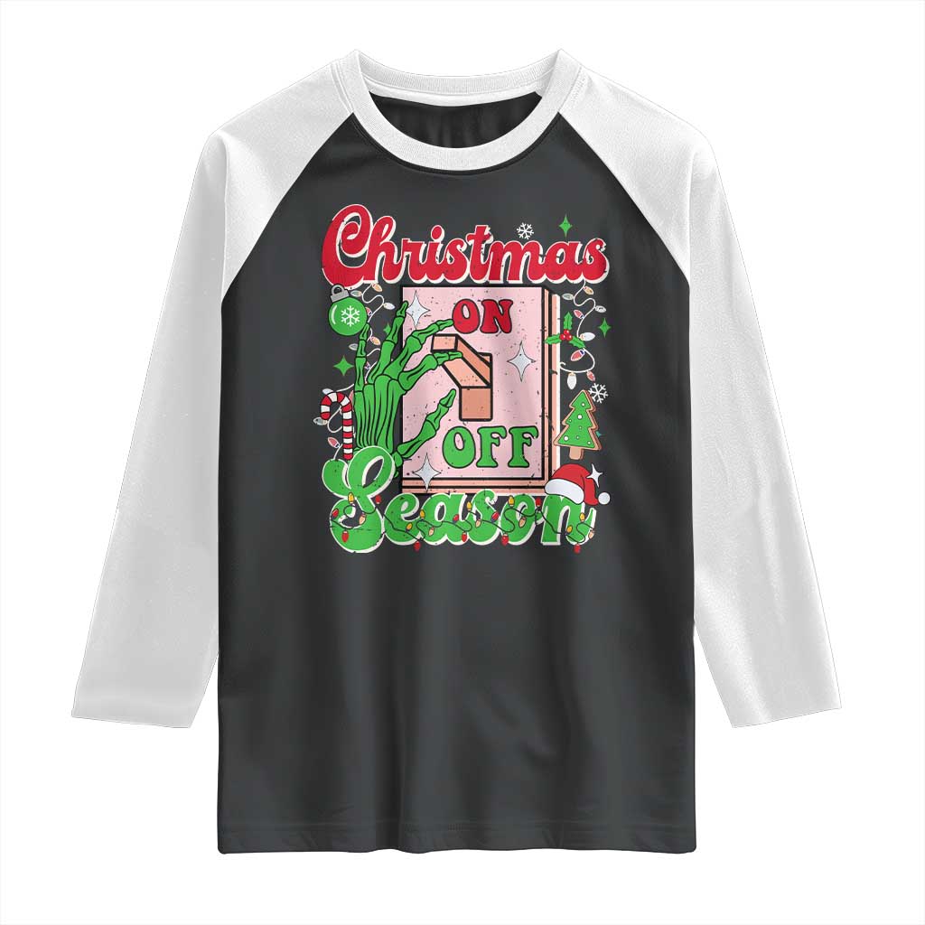 Funny Christmas Season Raglan Shirt Switch Red And Green Skeleton Hand - Wonder Print Shop