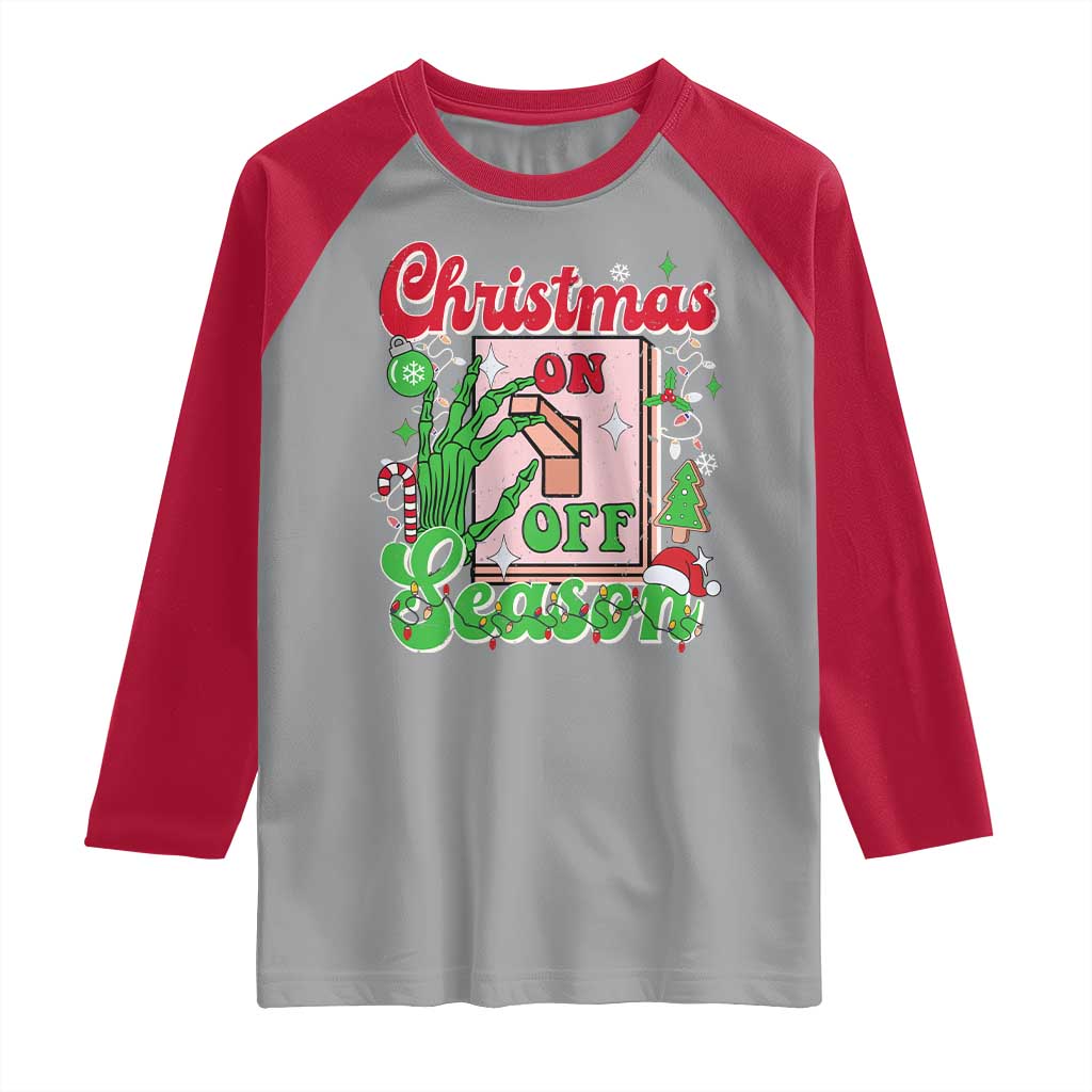 Funny Christmas Season Raglan Shirt Switch Red And Green Skeleton Hand - Wonder Print Shop