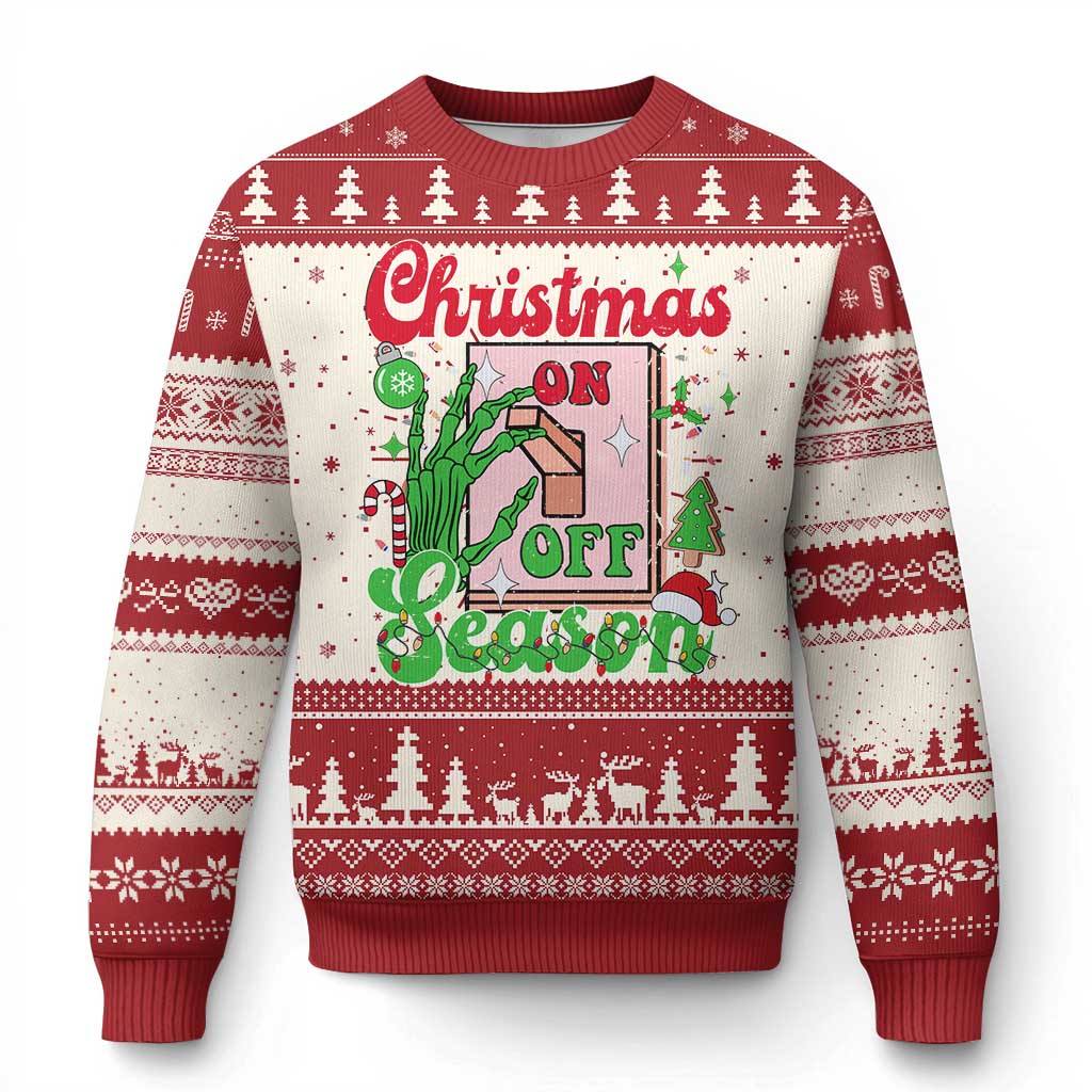 Funny Xmas Season Ugly Christmas Sweater Switch Red And Green Skeleton Hand - Wonder Print Shop