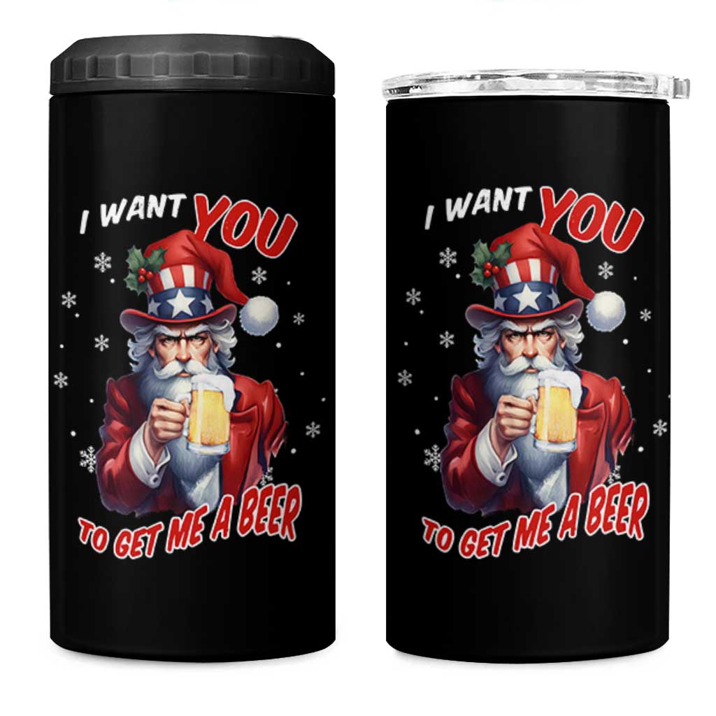 Funny Christmas Beer 4 in 1 Can Cooler Tumbler I Want You To Get Me A Beer Santa Uncle Sam - Wonder Print Shop