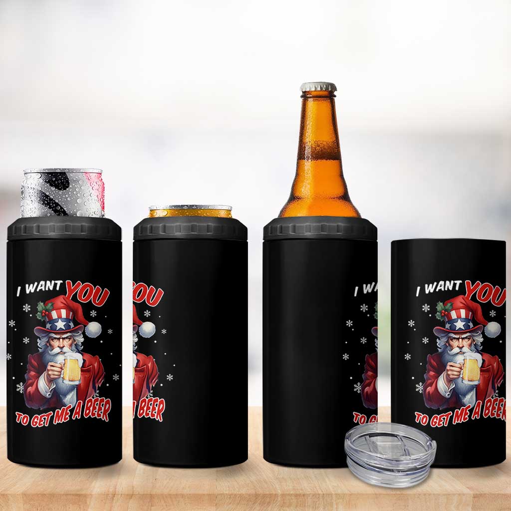 Funny Christmas Beer 4 in 1 Can Cooler Tumbler I Want You To Get Me A Beer Santa Uncle Sam - Wonder Print Shop