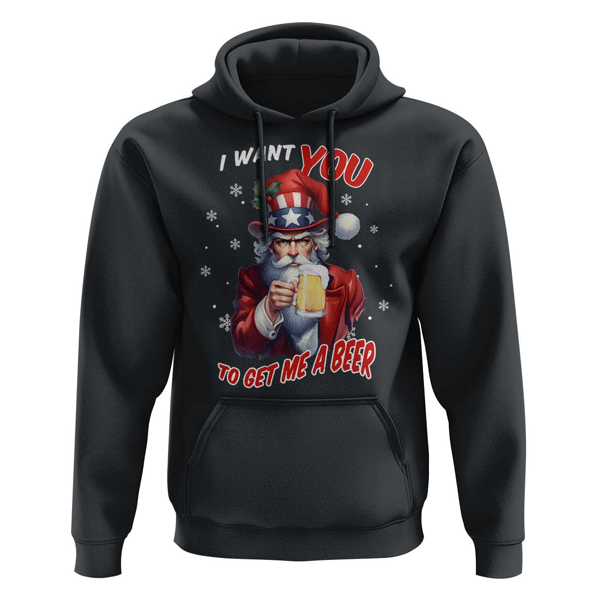 Funny Christmas Beer Hoodie I Want You To Get Me A Beer Santa Uncle Sam