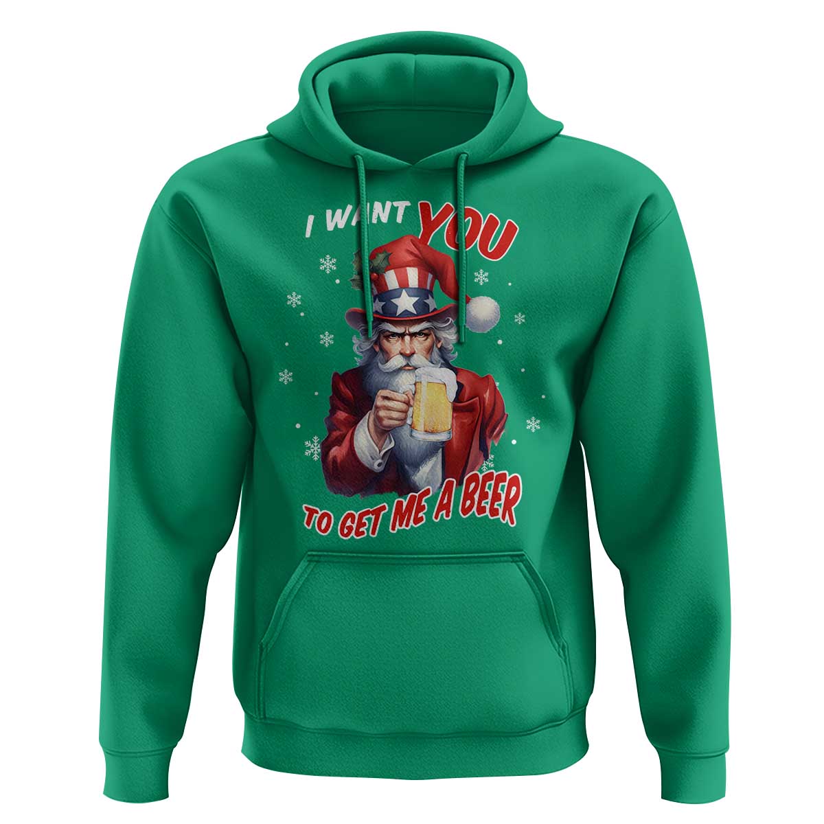 Funny Christmas Beer Hoodie I Want You To Get Me A Beer Santa Uncle Sam