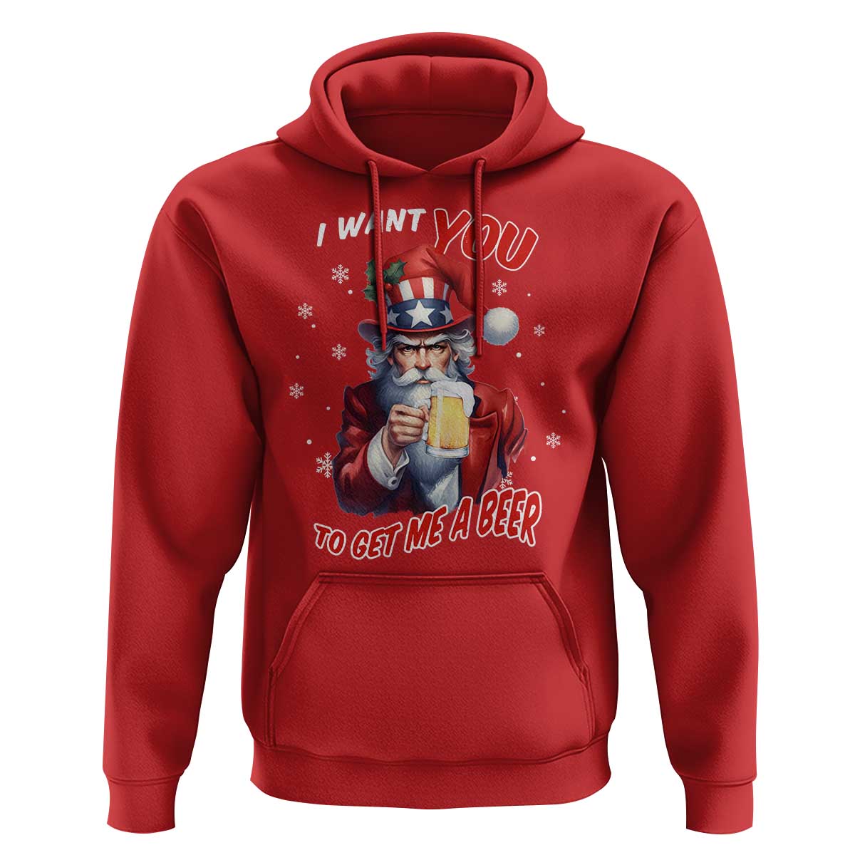 Funny Christmas Beer Hoodie I Want You To Get Me A Beer Santa Uncle Sam