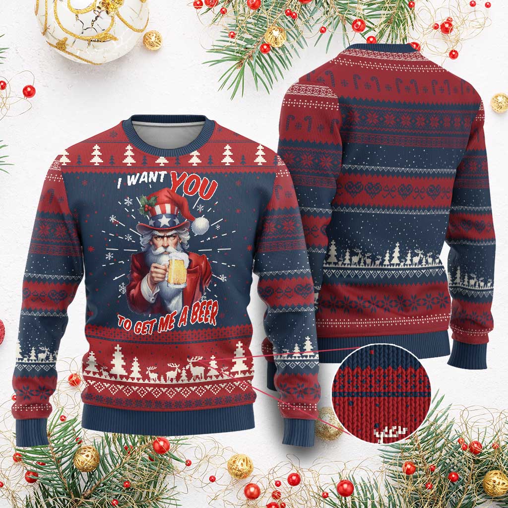 Funny Christmas Beer Ugly Christmas Sweater I Want You To Get Me A Beer Santa Uncle Sam - Wonder Print Shop