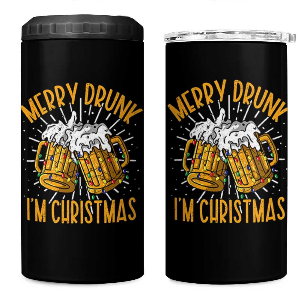 Funny Merry Drunk I'm Christmas 4 in 1 Can Cooler Tumbler Vintage Beer Mugs Xmas - Wonder Print Shop